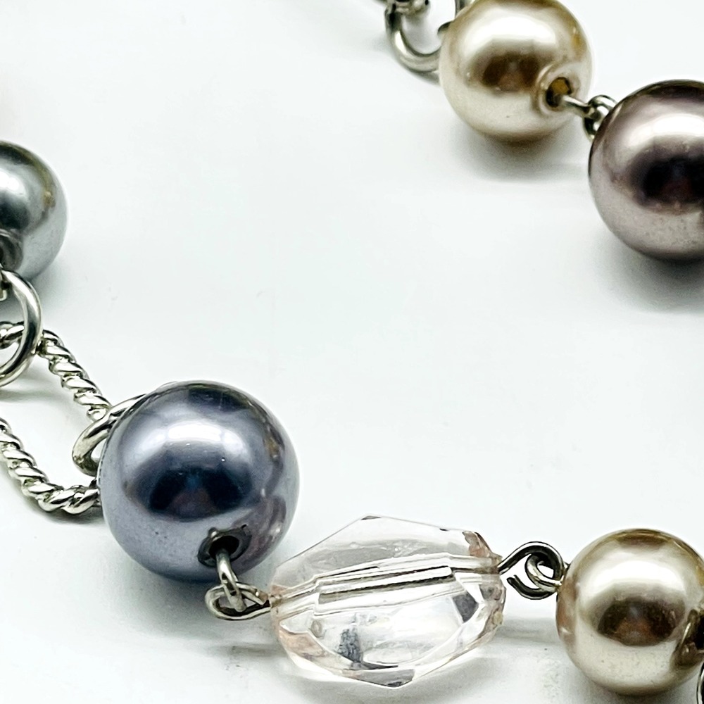 Premier Designs Long Strand Necklace Silver Tone Black Bead Link Signed - Picture 5 of 7